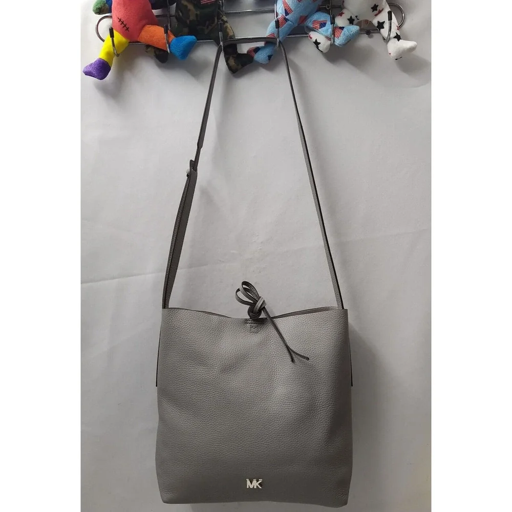 Michael Kors Junie Gray Pebbled Leather Hobo Shoulder Bag